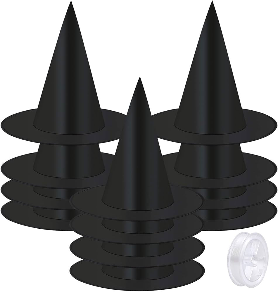 Elcoho 12 pieces Halloween Black Witch Hat Decorations, Witch Hat Costume Accessory Hanging  Wiza... | Amazon (US)