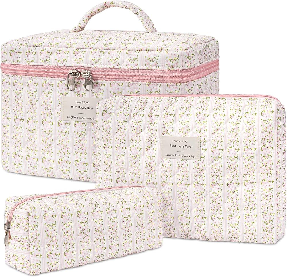 honitty Makeup Bag,Quilted Cosmetic Bags,Large Floral Make Up Organize bag,Makeup Bag Set for Wom... | Amazon (US)