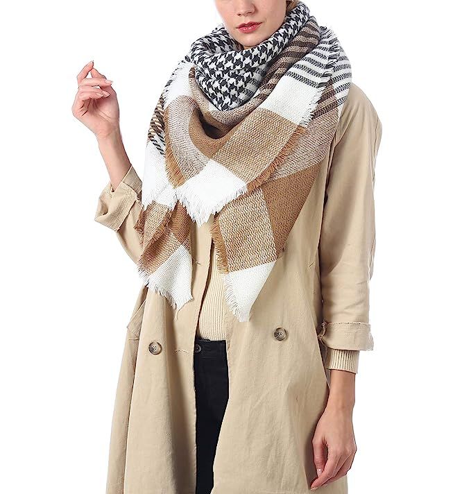 Easysmile Womens Blanket Scarf Buffalo Plaid Long Warp Shawls Fashion Tartan Knit Winter Warm Lat... | Amazon (US)