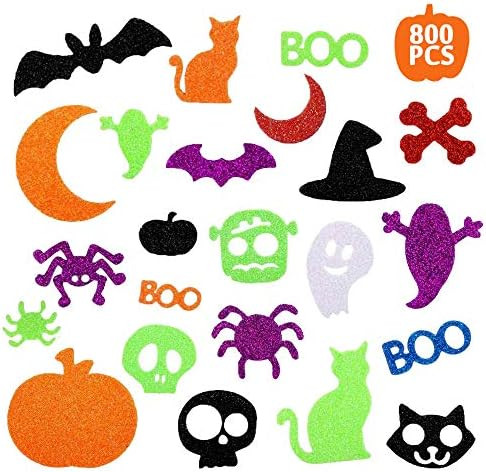 Halloween Stickers for Kids, 800 Pcs Glitter Foam Craft Stickers Self Adhesive Pumpkin Shape Sticker | Amazon (US)
