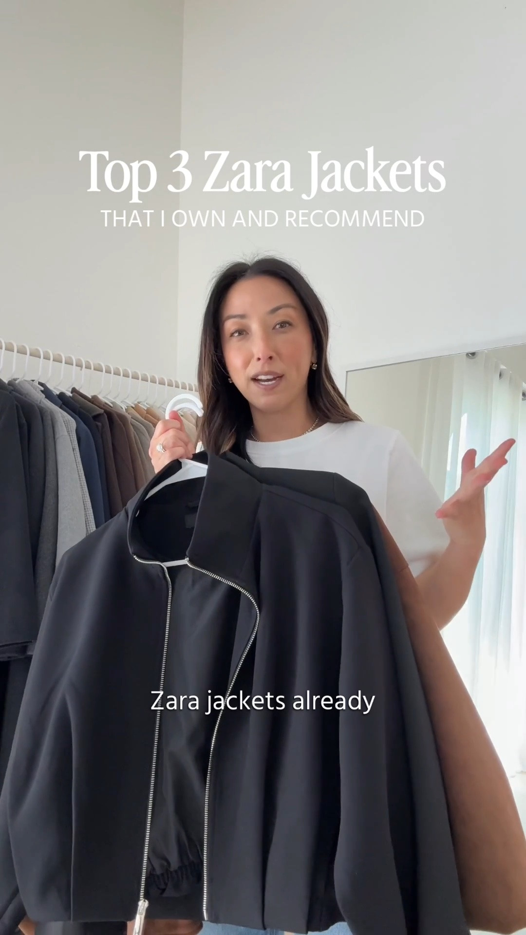 My top 3 Zara jackets - and I’ve tried a lot on recently. 

Black funnel neck bomber - love the drape. Great petite-friendly fit xs

Black cropped blazer. - this is cropped and boxy with shoulder pads. I sized up to a medium. Runs snug. 

Faux Suede Funnel Neck - love the drape. Very roomy. Could size down. Sleeves are wide. Suede is very nice. Xs

Red puffer - website it seems like this is a windbreaker. But it’s a puffer jacket. Love this fit. Runs roomy. Xs