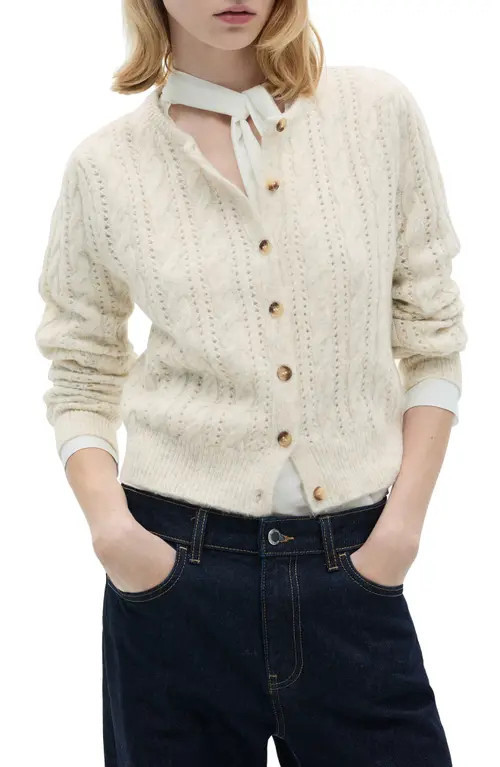 MANGO Openwork Braided Cardigan in Ecru at Nordstrom, Size 1X | Nordstrom