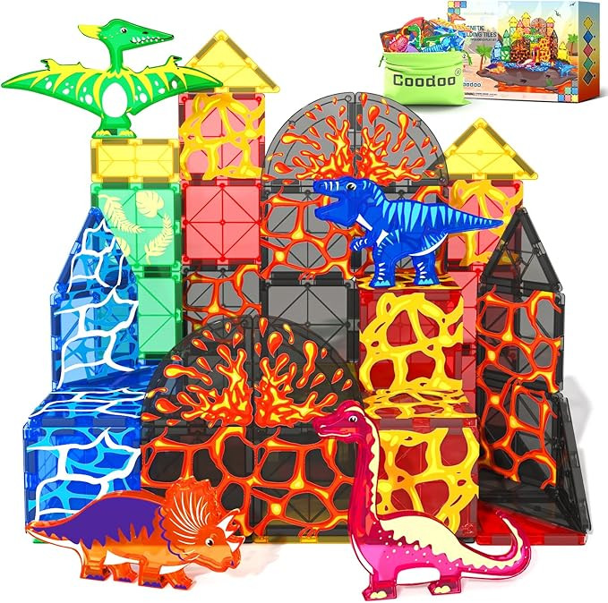 Coodoo Dinosaur Toys Magnetic Tiles Lava Dinosaur World Set - Magnetic Blocks Building for Kids 3... | Amazon (US)