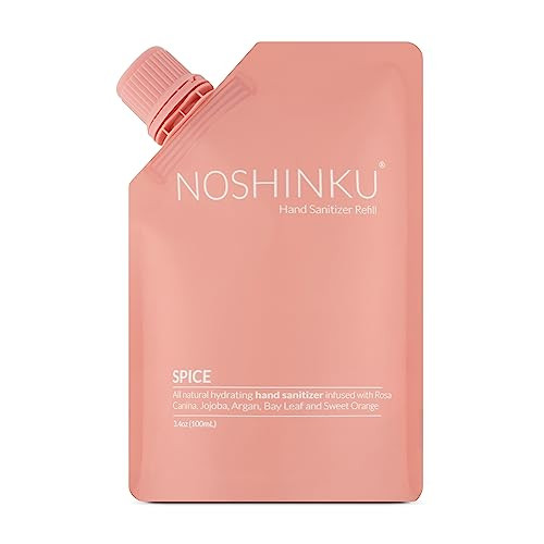 Noshinku - Hand Sanitizer Spray Refill Pouch for Hand Sanitizer Spray Bottles, Moisturizing Hand Sanitizer Refill, Natural Sanitizer Refill with 70% Sugarcane-Derived Alcohol, 100 mL, Orange Spice | Amazon (US)
