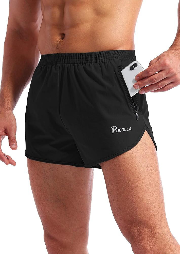 Pudolla Men’s Running Shorts 3 Inch Quick Dry Gym Athletic Workout Shorts for Men with Zipper P... | Amazon (US)
