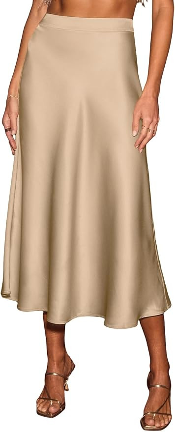 Women's Satin Skirt Flowy A Line Cocktail Party Wedding High Waist Long Midi Skirts Vacation Outf... | Amazon (US)