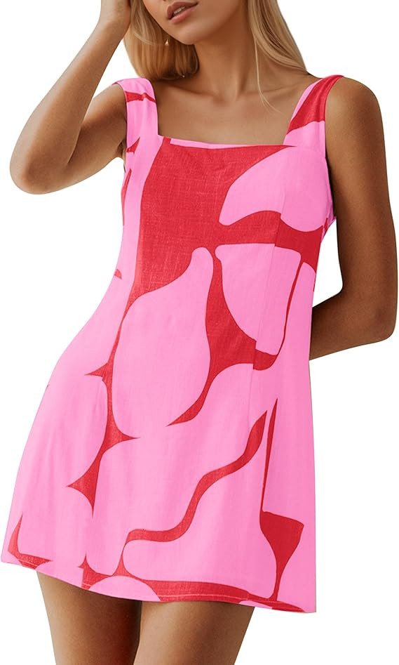 MISSACTIVER Women Sleeveless Mini Dress Print Backless Square Neck Tank Dress Boho Vacation Sundr... | Amazon (US)