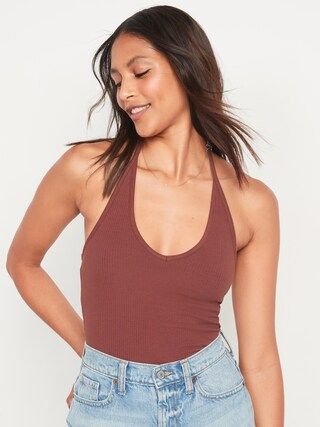 Fitted Halter Rib-Knit Tank Top for Women | Old Navy (US)