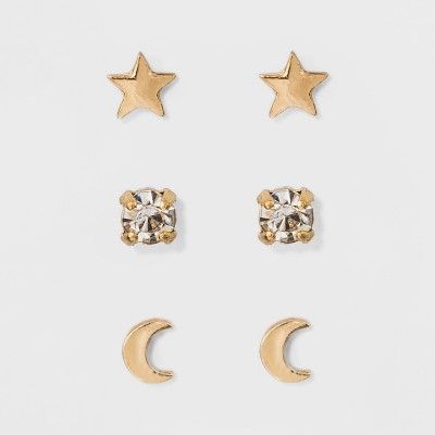 Moon and Star Earring Set 3ct - A New Day™ Gold | Target