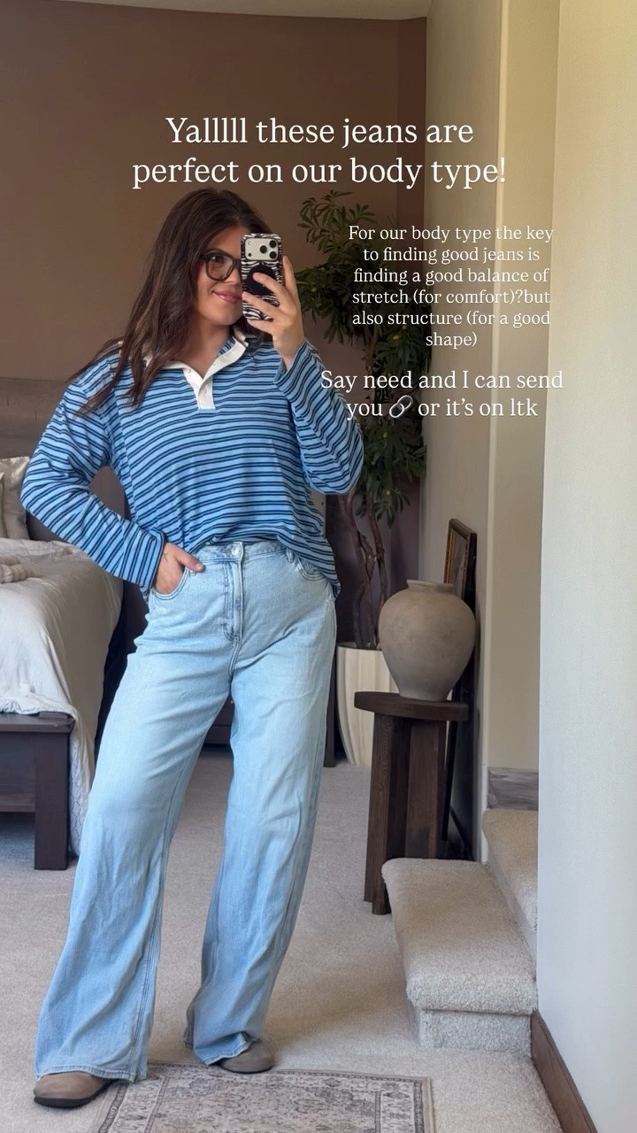 Yalllll these jeans are perfect on our body type!  For our body type the key to finding good jeans is finding a good balance of stretch (for comfort)?but also structure (for a good shape) Say need and I can send you 🔗 or it’s on ltk
