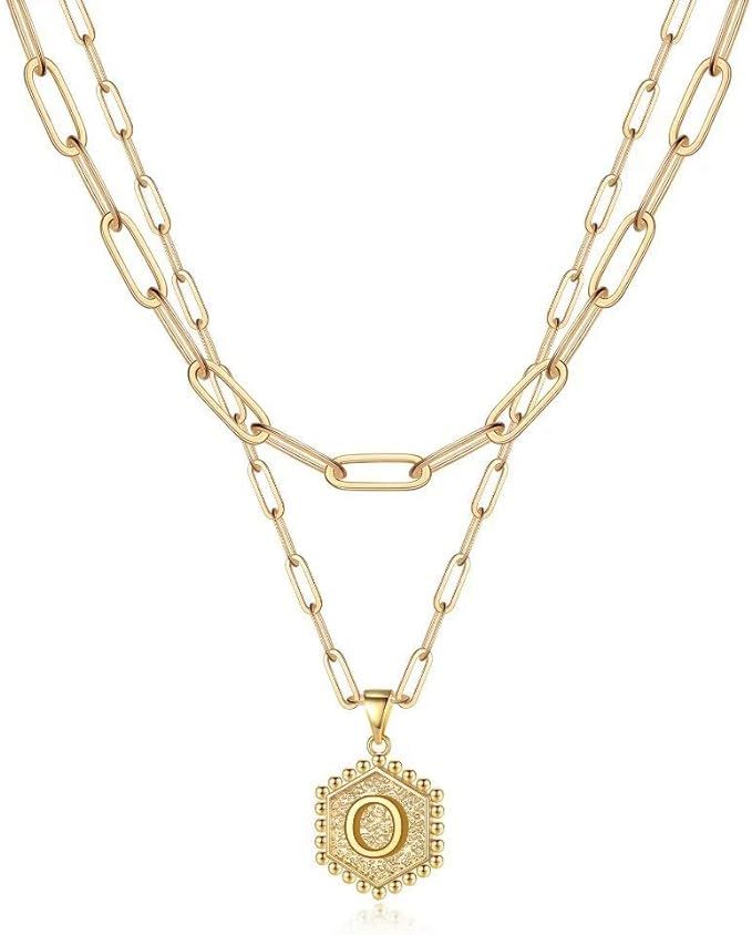 M MOOHAM Dainty Layered Initial Necklaces for Women Trendy, 14K Real Gold Plated Paperclip Chain ... | Amazon (US)