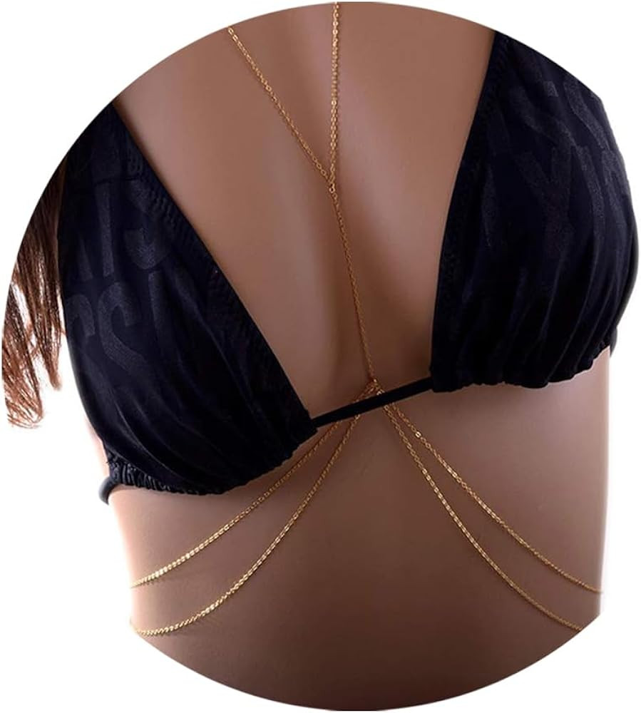 14K Gold Sexy Body Chains for Women, Layered Rhinestone Crossover Bikini Bra Body Jewelry, Summer... | Amazon (US)