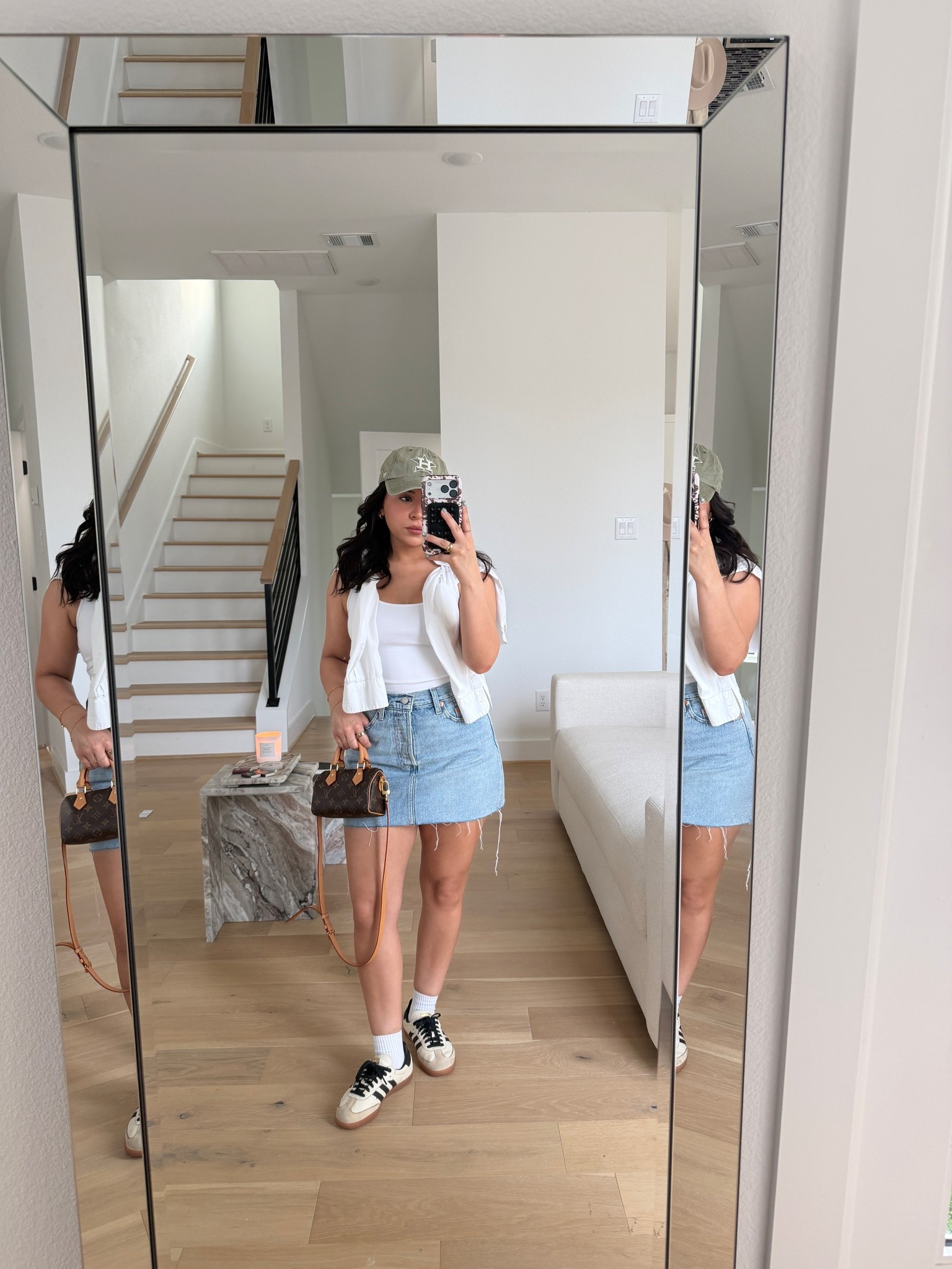 Baseball game outfit 
Tank: small
Button down: xs 
Denim skirt: 27 
White socks 
Sneakers: 5 men 

#LTKdayinmylife #LTKSpringSale #LTKgrwm