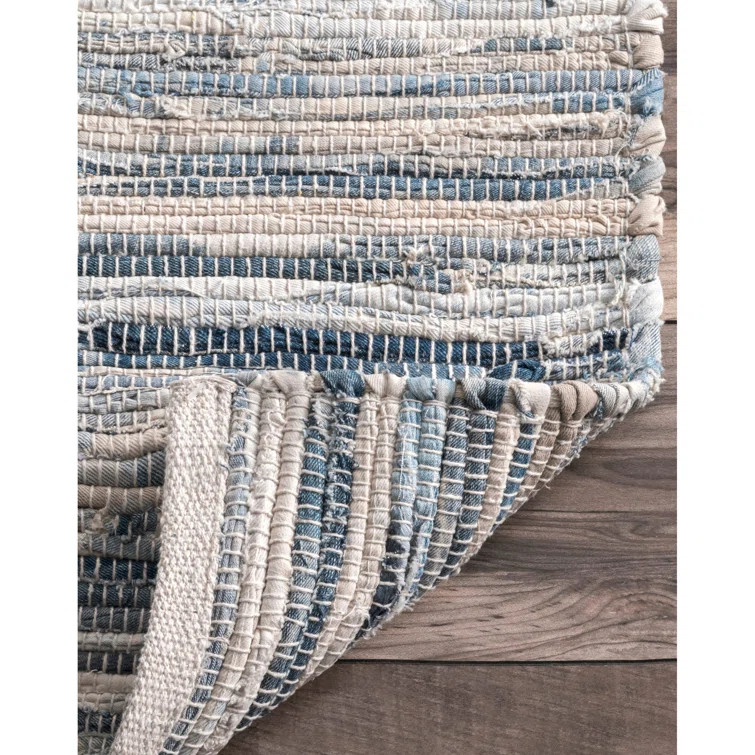 Kiester Striped Handmade Hand-Loomed Cotton Area Rug in Blue/Ivory/Cream | Wayfair North America
