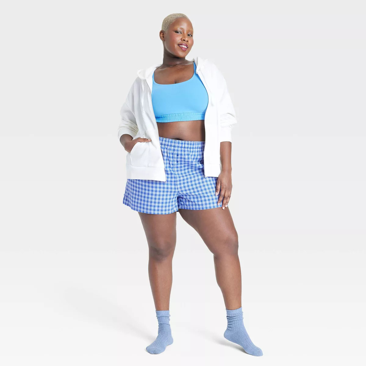 Women's Boxer Pajama Shorts - Colsie™ Blue/Check XXL | Target