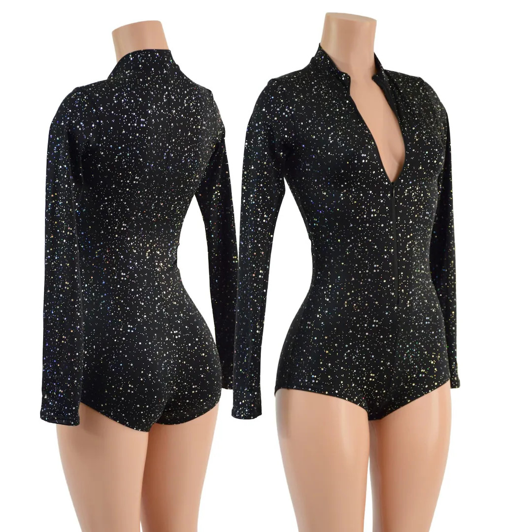 Star Noir Stella Romper with Long Sleeves and Boy Cut Leg 15810033 | Etsy (US)