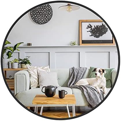 24'' Circle Wall Mirror Black Metal Framed Round Mirror for Bathroom 24 inch Hanging Mirror for H... | Amazon (US)