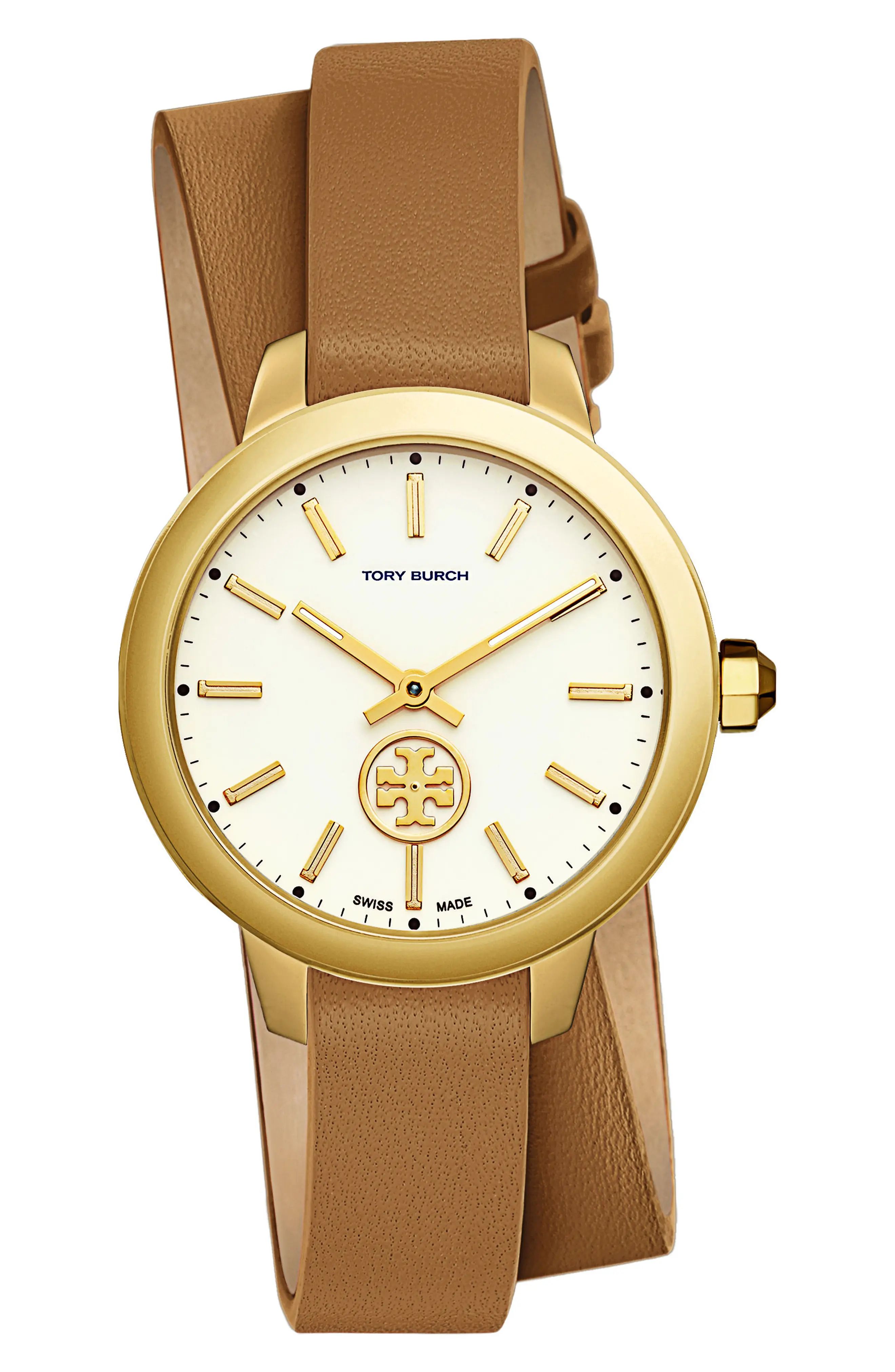 Collins Double Wrap Leather Strap Watch, 38mm | Nordstrom