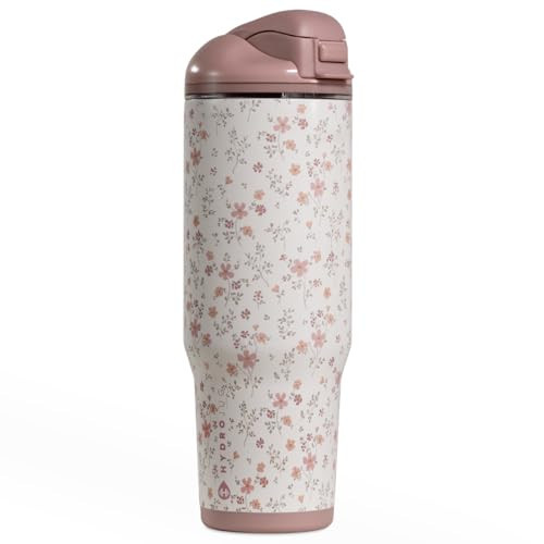 HydroJug Ease2o Water Bottle with Straw & Chug Lid, Stainless Steel, Vented Cap to Help Reduce Pressure, Water-Level Window, Cup Holder Friendly, Non-Slip Base – 40oz, Magnolia | Amazon (US)