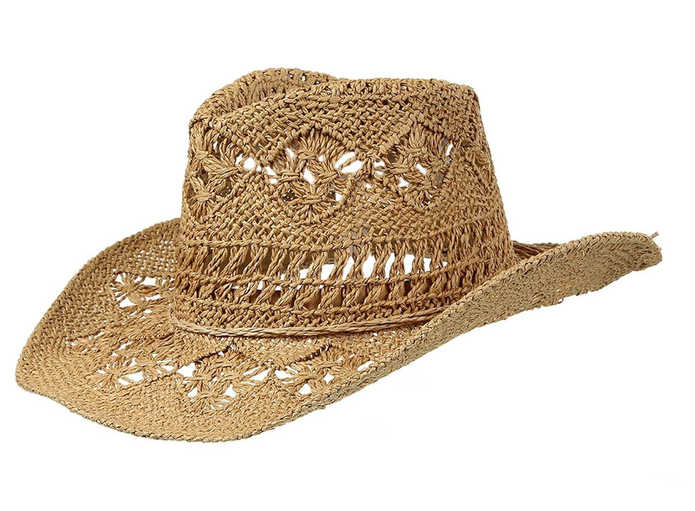 Men & Women's Summer Cowboy Cowgirl Straw Hat Hollow Out Woven Roll Up Wide Brim Hat | Amazon (US)