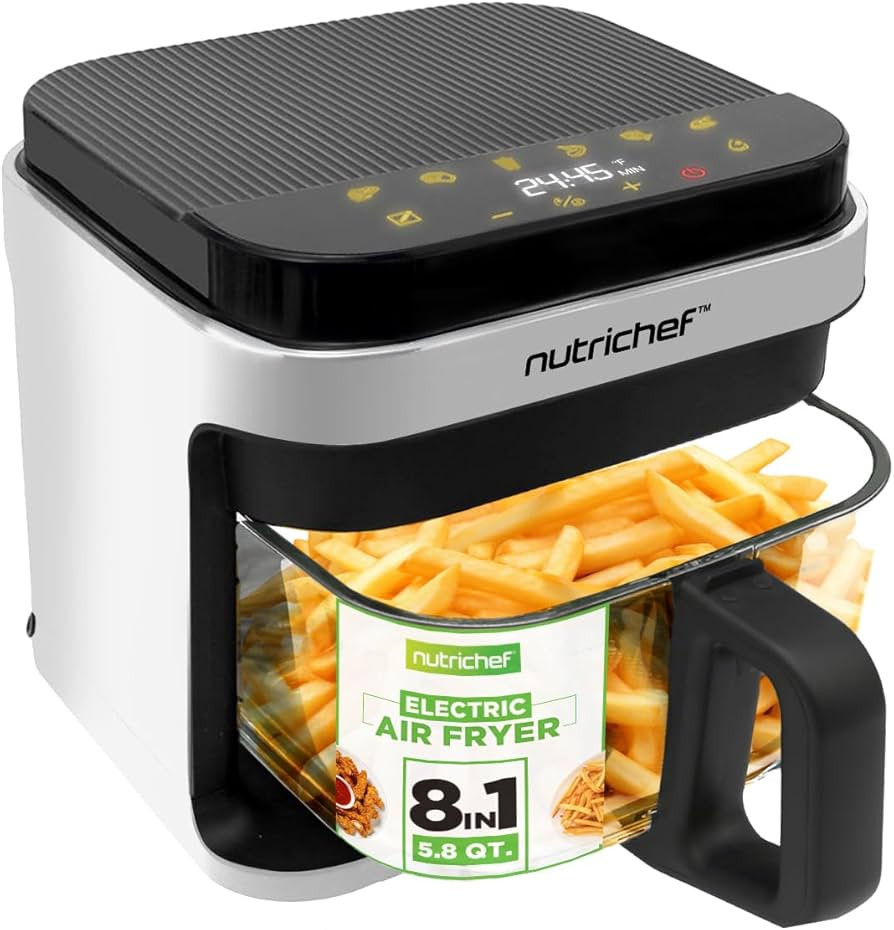 Nutrichef 5.8 Quart Air Fryer | 8-1 Preset Cook Modes | Transparent Fry Bowl for Best Cooking Res... | Amazon (US)