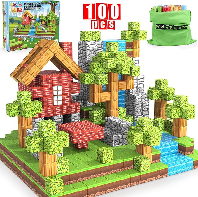 Magnetic Blocks, 100PCS Magnetic Building Blocks for Kids, Build Mine Magnet World Set STEM Monte... | Amazon (US)