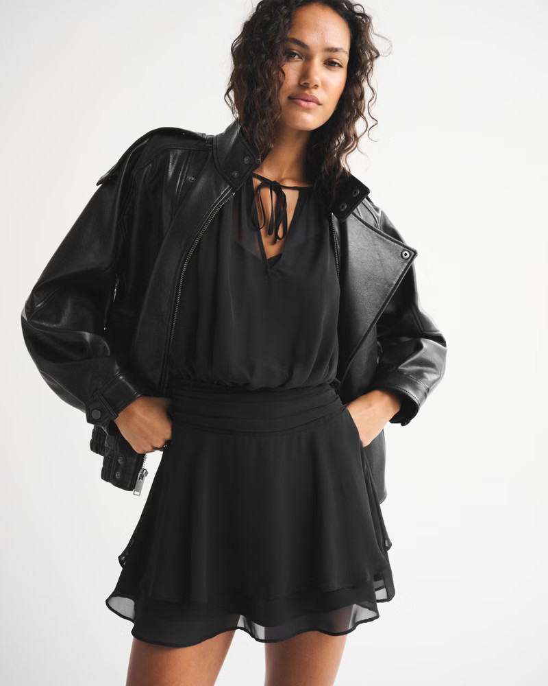 Angel Sleeve Sheer Mini Dress | Abercrombie & Fitch (US)