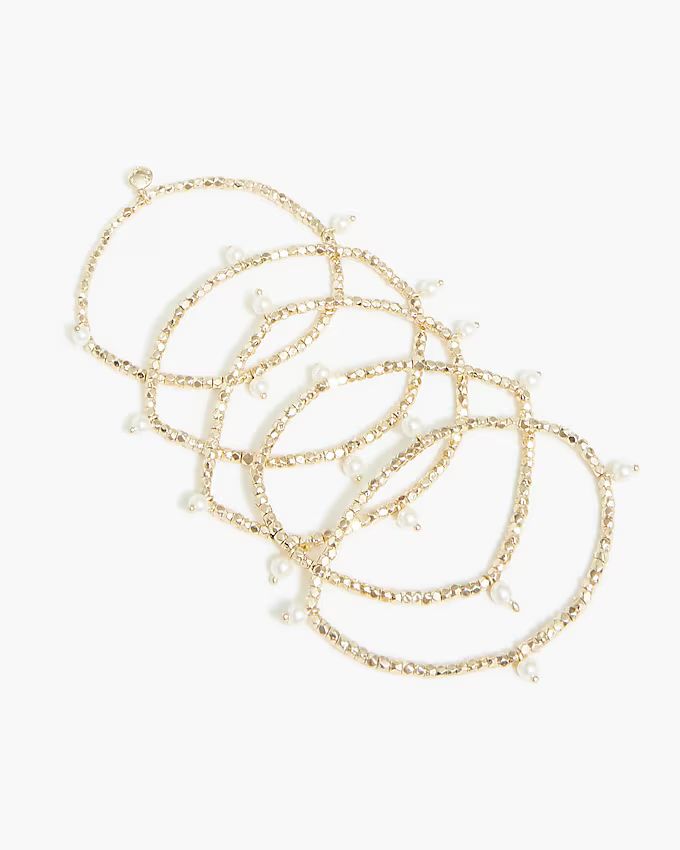 Gold and pearl stretch bracelets set-of-six | J.Crew Factory
