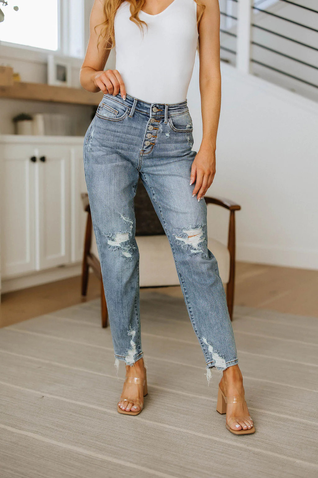 Judy Blue Josie Mid Rise Button Fly Boyfriend Jeans | Blue Layne Boutique