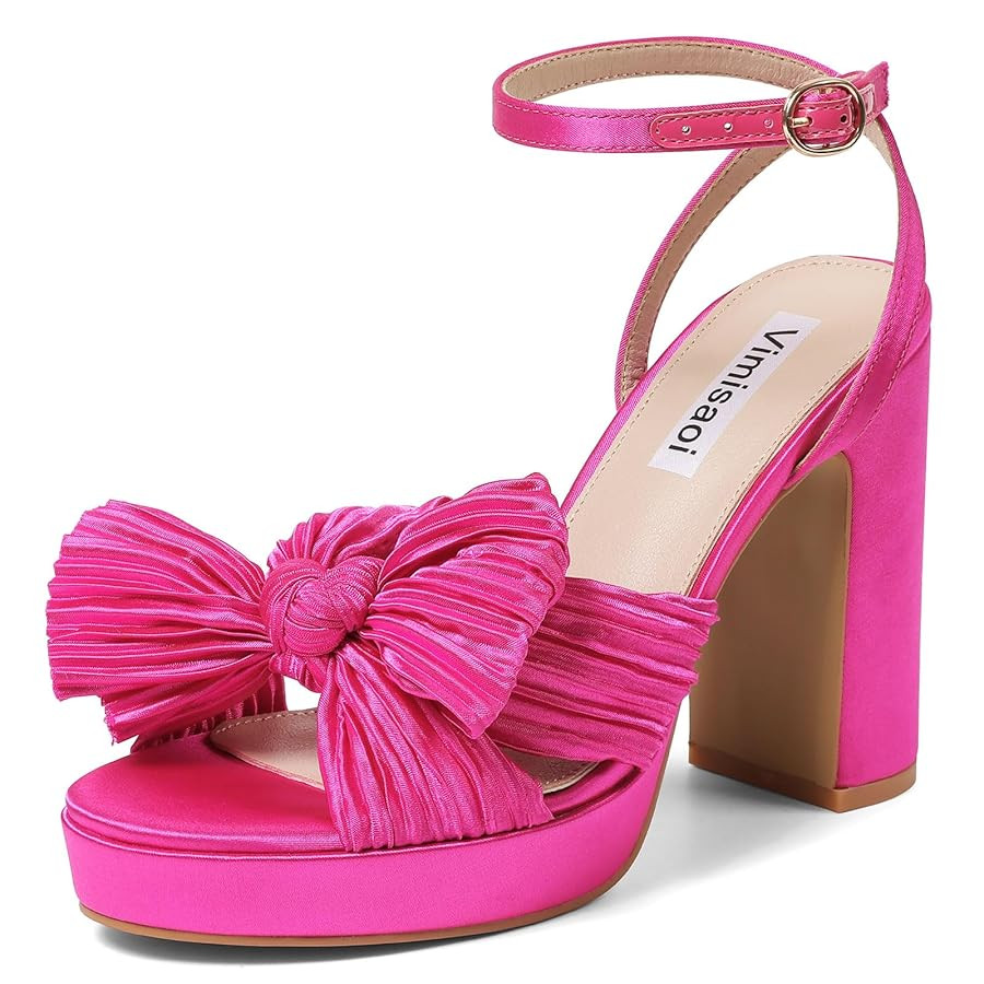 VIMISAOI Women's Bow Knot Platform Heels Open Toe Chunky Heeled Sandals Ankle Strap Comfortable W... | Amazon (US)
