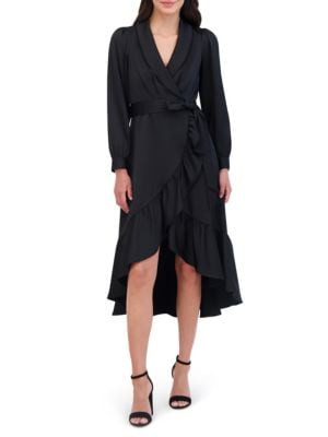 Shawl Collar Satin Faux-Wrap Midi-Dress | Saks Fifth Avenue OFF 5TH