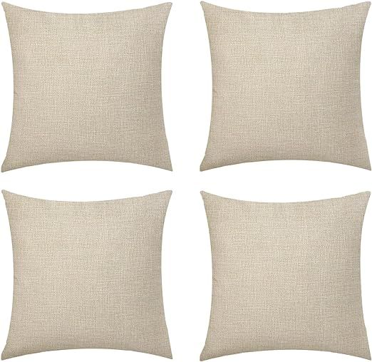 ZLWX LIFE Set of 4 Linen Throw Pillow Covers Textured Neutral Decorative Pillowcase 20x20 Inch, F... | Amazon (US)