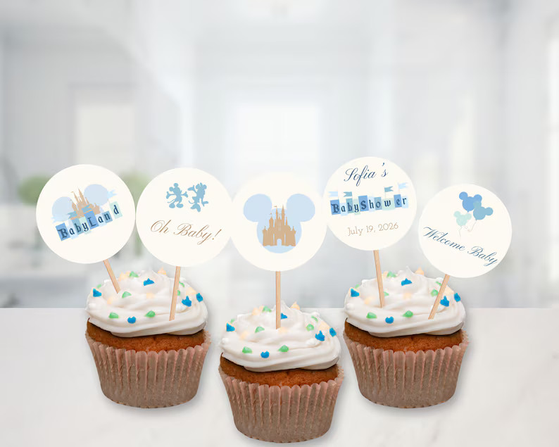Happiest Baby Shower on Earth Cupcake Toppers - Vintage Disneyland Theme - Blue Disneyland Baby S... | Etsy (US)