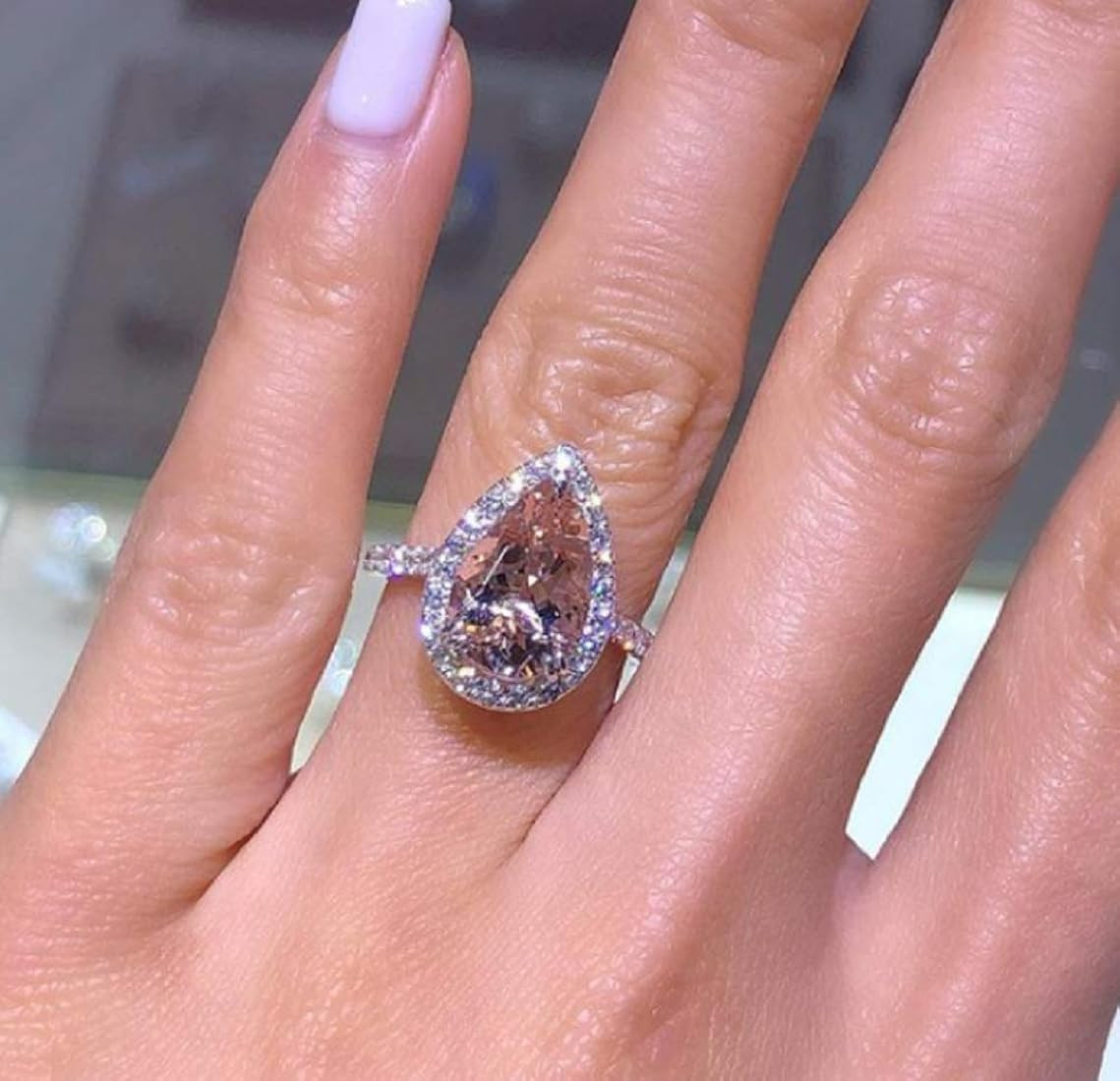 XUSIOAKKM Women's 925 sterling silver pear cut 5ct pink cubic zirconia ring cocktail engagement w... | Amazon (US)