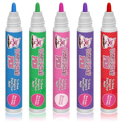 Piggy Paint | 100% Non-Toxic Girls Nail Polish Pen Marker | Safe, Cruelty-free, Vegan, & Low Odor for Kids (Blue, Green, Pink, Purple, & Red) | Amazon (US)