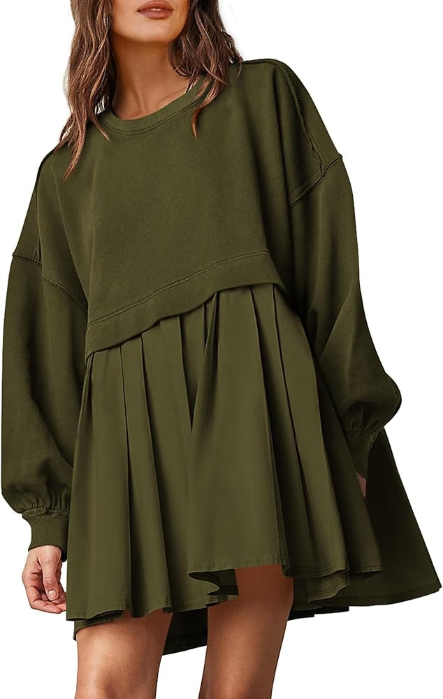PRETTYGARDEN Women's Casual Sweatshirt Dress Long Sleeve Patchwork Pullover Tops Pleated Mini Dre... | Amazon (CA)