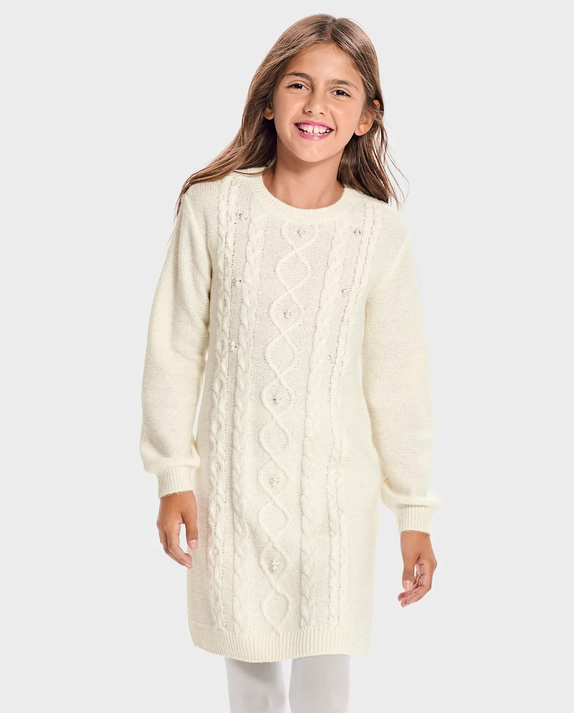 Girls Beaded Cable Knit Sweater Dress - white daisy | The Children's Place