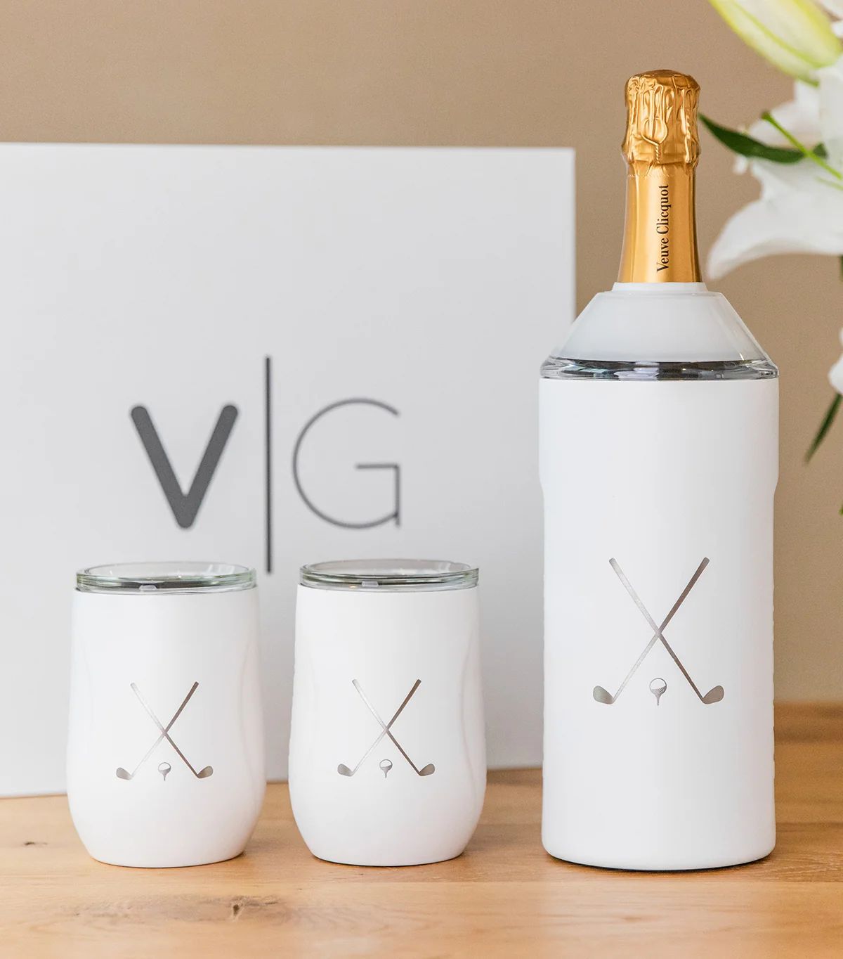 Limited Edition Golf Wine Set In White | The Original Wine Chiller. Stainless tumblers and drinkw... | Vinglace