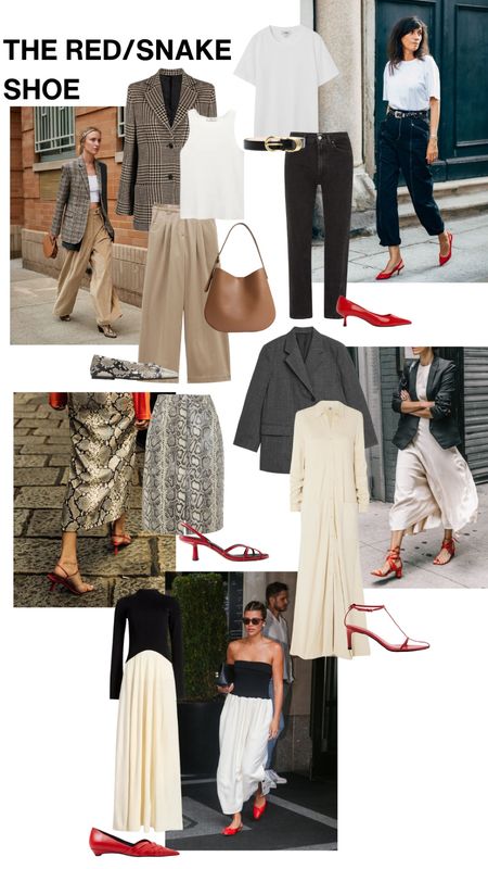 How to style the red shoe this season | snake print shoes for spring & how to style | mango shoes | Khaite Shoes | St Agni sandals | stories shoes 

#LTKstyletip #LTKfindsunder100 #LTKover40