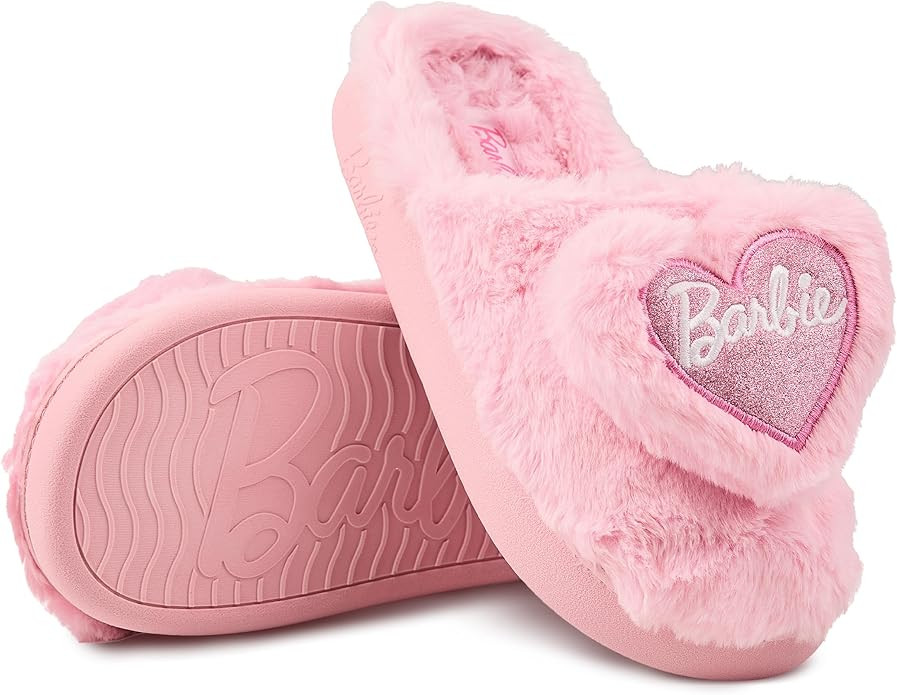Barbie Kids Slippers Fuzzy Girls House Slippers for Kids Cozy Soft Plush Indoor and Outdoor | Amazon (US)