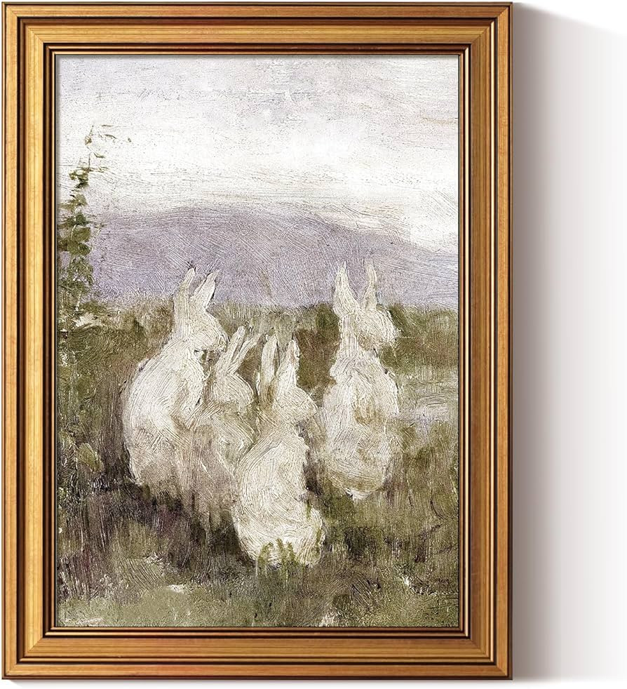 ARPEOTCY Gold Framed Art Prints, Easter Bunny Art Decor for Nursery Kids Room,12x16inch, White Ra... | Amazon (US)