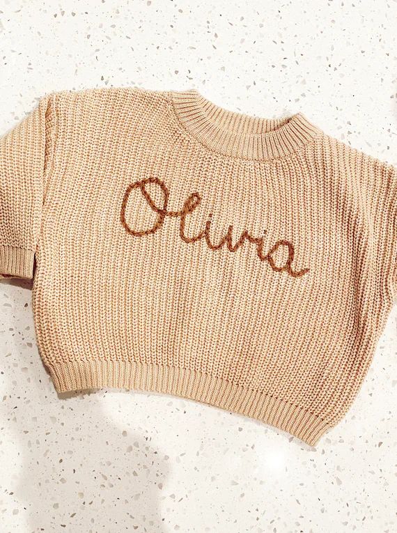 Embroidered Baby Name Knit Sweater | Etsy | Etsy (US)