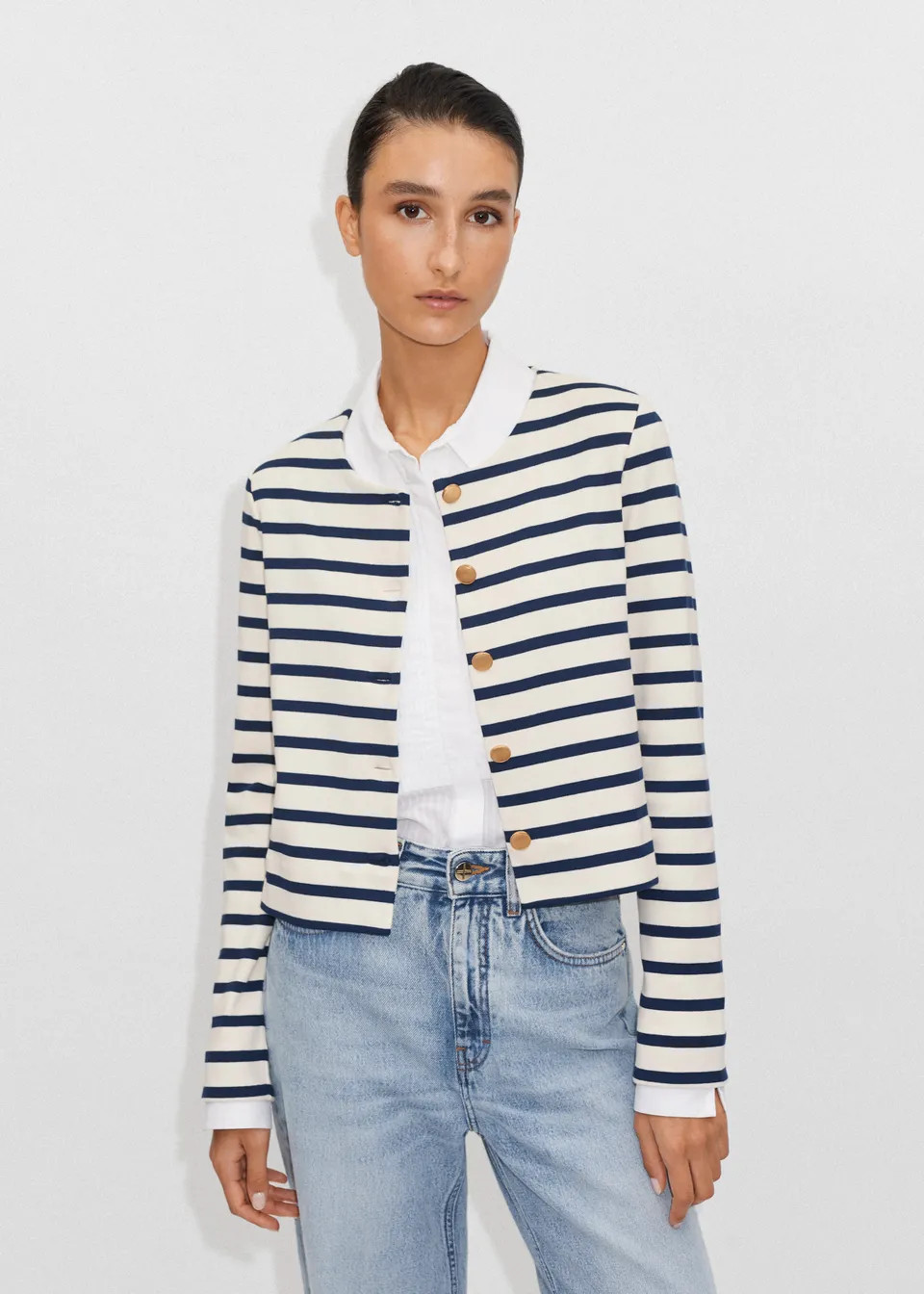Breton Crew Neck Long Sleeve Cardigan | ME + EM