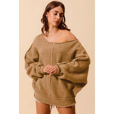 Loose Fit Exposed Seam Slouchy Boucle Sweater | Target