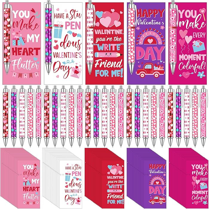 Jetec etec 50 Sets Valentine's Day Pens Click Retractable Gift Prizes Include 50 Ballpoint Pens 5... | Amazon (US)