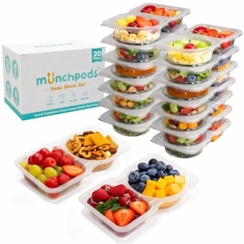 Munchpods Reusable Snack Containers with Lids 20 Pack (40 Pieces) Portion control, Snack Pack Containers 2 Double Compartment Snack Containers for Kids On the Go Meals, Camping Snack Tray Prep | Amazon (US)