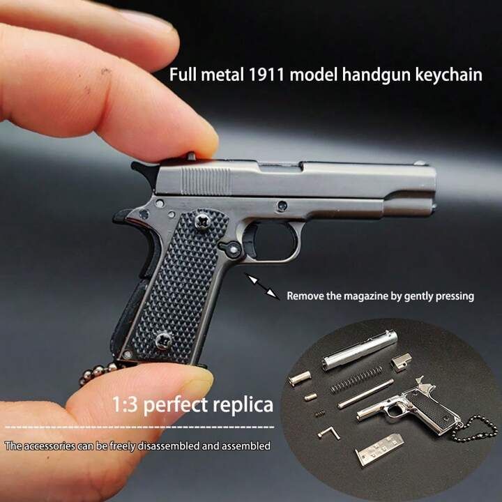 Full Metallic 1:3 Reproduction Laser Inscribed Bright Silver 1911 Pistol Keychain Backpack Pendan... | SHEIN