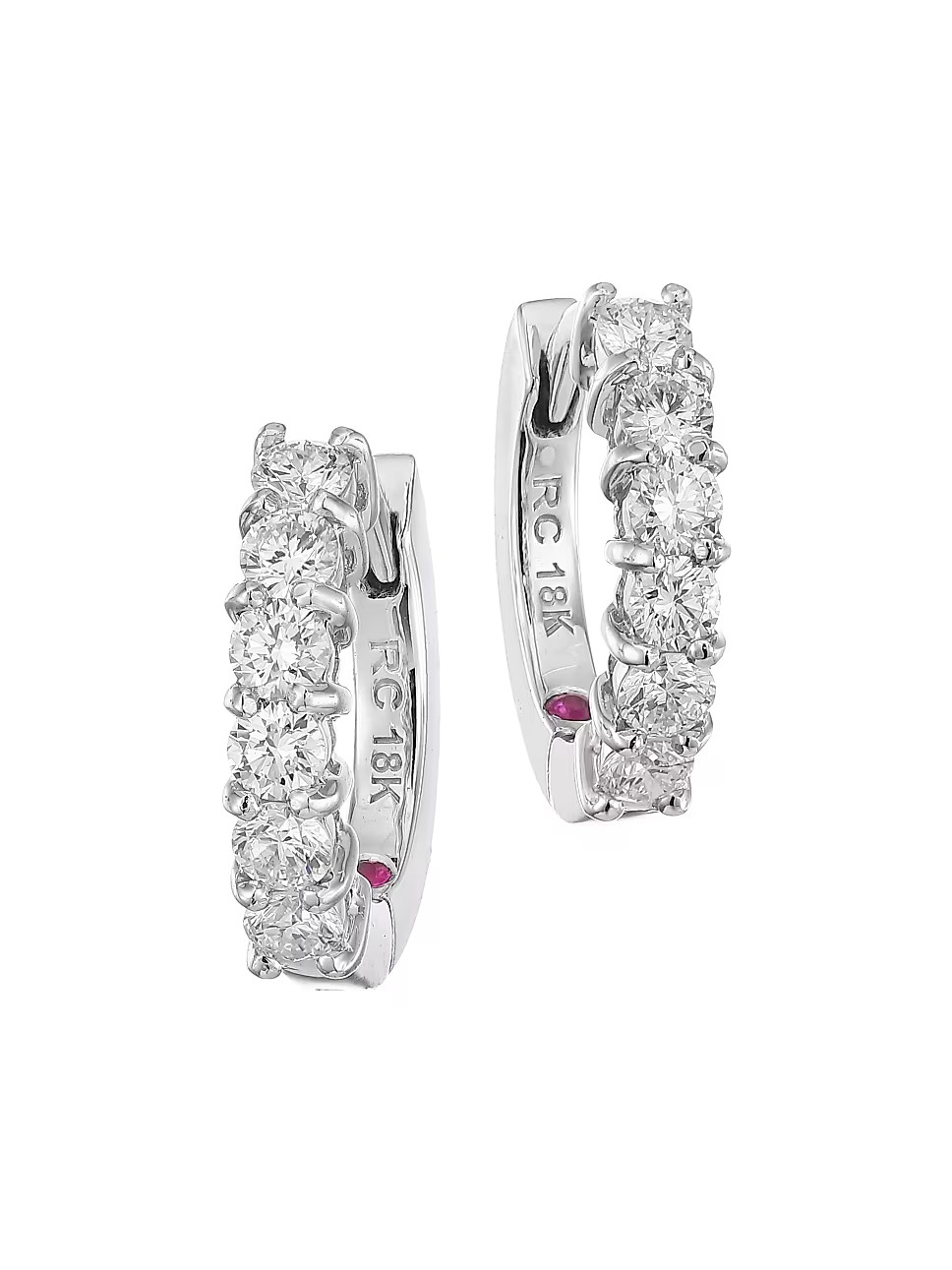 Roberto Coin 0.70 TCW Diamond &amp; 18K White Gold Huggie Hoop Earrings/0.5" | Saks Fifth Avenue