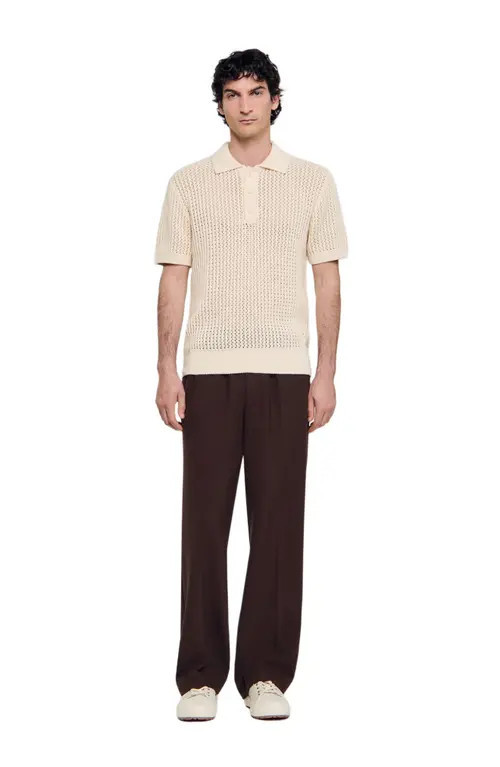 SANDRO Cotton polo shirt with polo collar in Butter Cream at Nordstrom, Size Xx-Large | Nordstrom