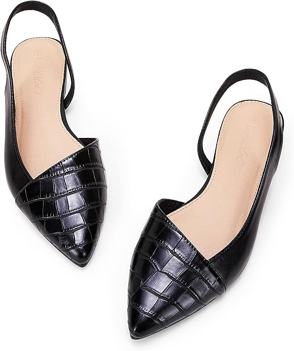 LAICIGO Women's Closed Pointed Toe Flats Slingback Low Heel Slip-on Cutout Animal Print Backless ... | Amazon (US)